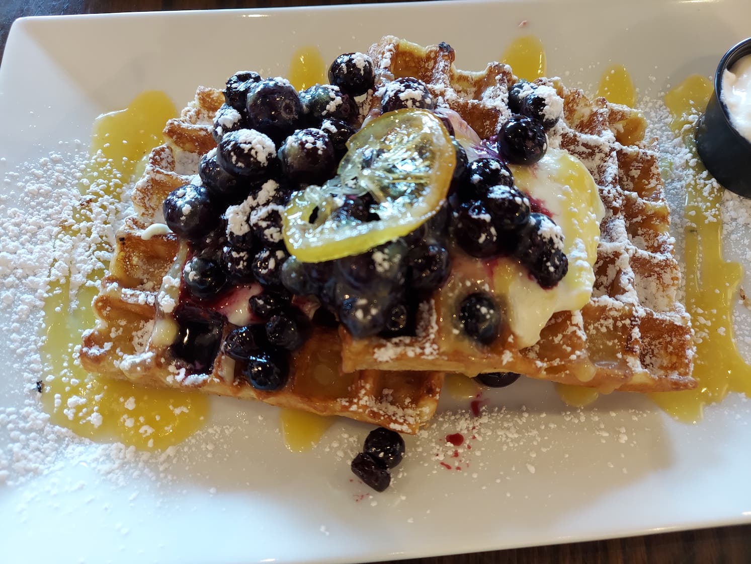 Lemon Curd and Blueberry Compote Waffles at Cafe Luna