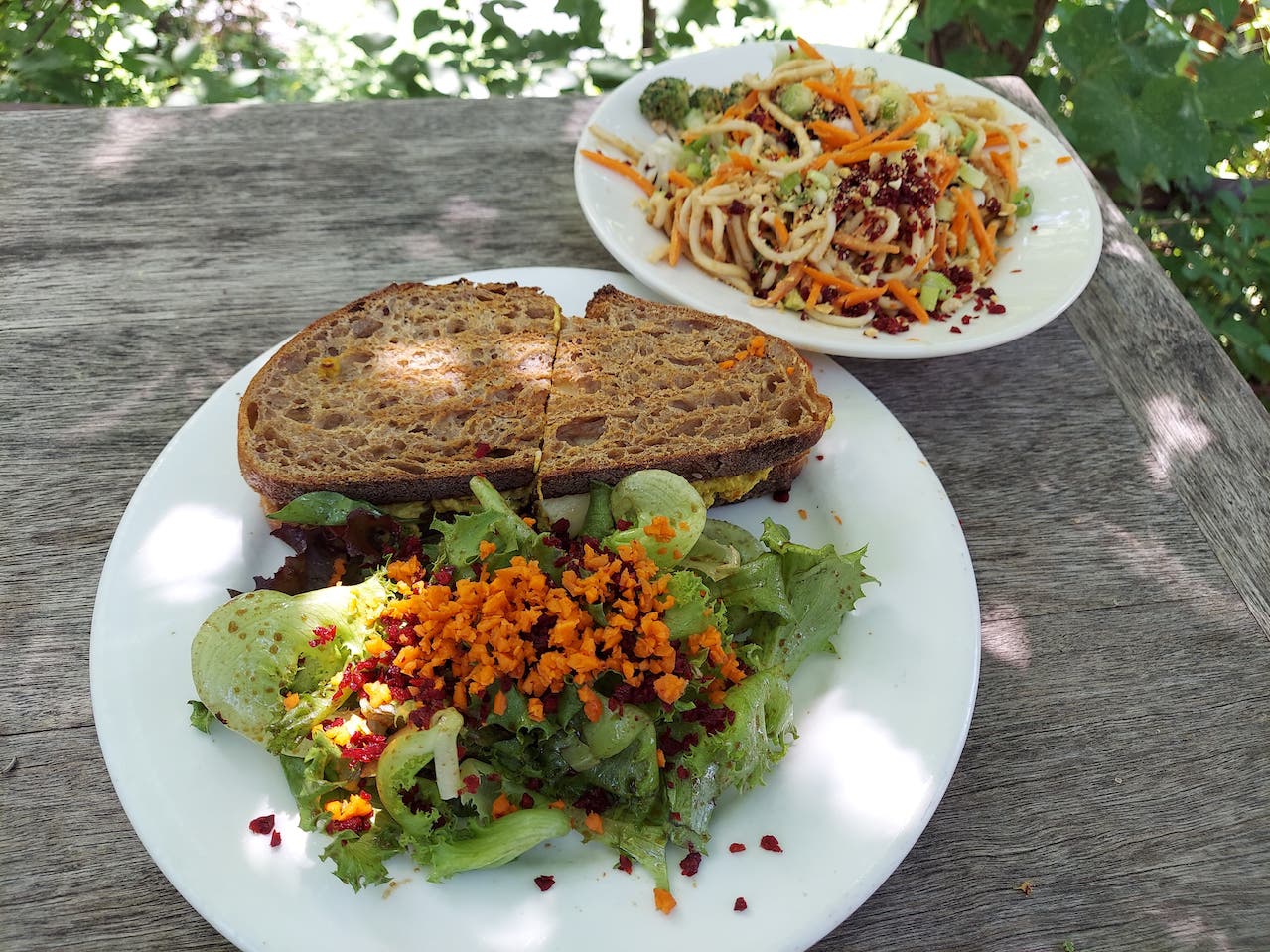 Curried chicken, cheddar, tomato, red onion grilled sandwich at The Lady Killigrew Cafe